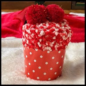 Pom Pom Fuzzy Cupcake Socks in Cherry